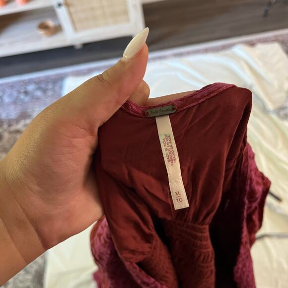 Free People Magenta Printed Cutout Button Maxi Dress Sz XL Boho Cottagecore - Picture 8 of 9